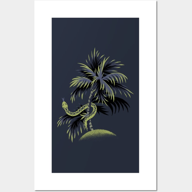 Snake Palms - Dark Blue/Gold Wall Art by andreaalice